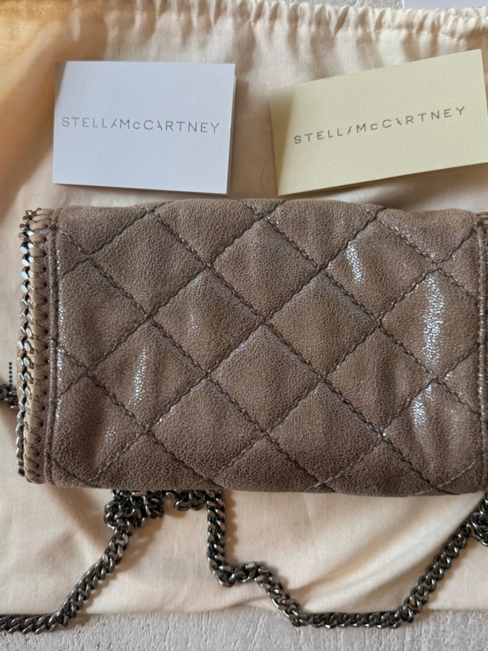 Stella McCartney Falabella Quilted Metallic Taupe Chain Crossbody - Picture 3 of 6